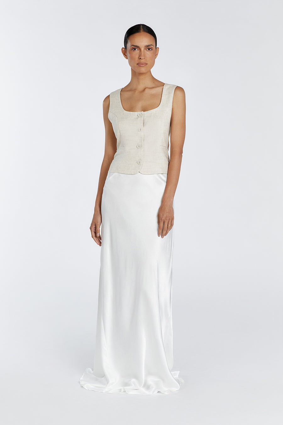 OSCAR NATURAL SCOOP NECK LINEN VEST