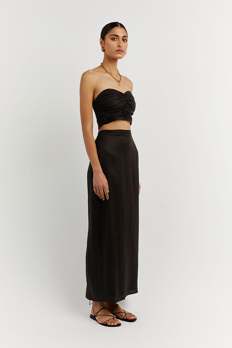 BONNIE BLACK LINEN CROP TOP