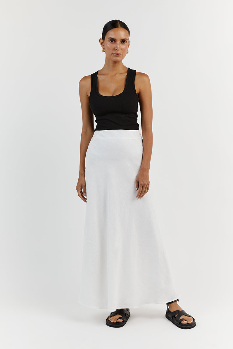 SYRAH WHITE LINEN MIDI SKIRT