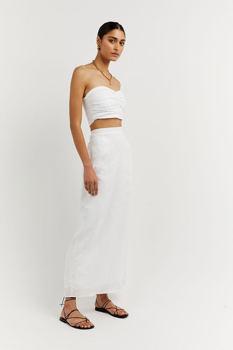 BONNIE WHITE LINEN CROP TOP