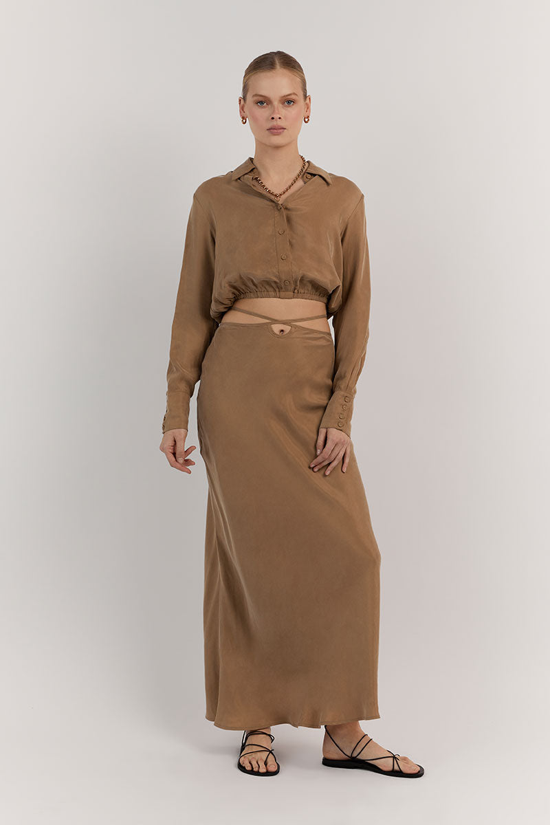 MIA WHEAT CROPPED SLEEVED SHIRT