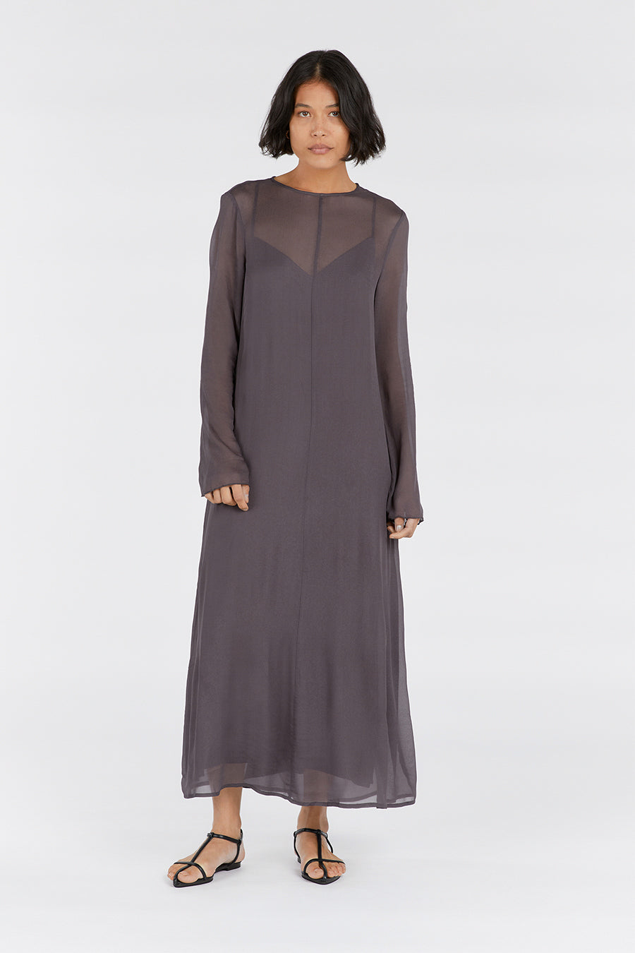 MARI EGGPLANT LONG SLEEVED DRESS