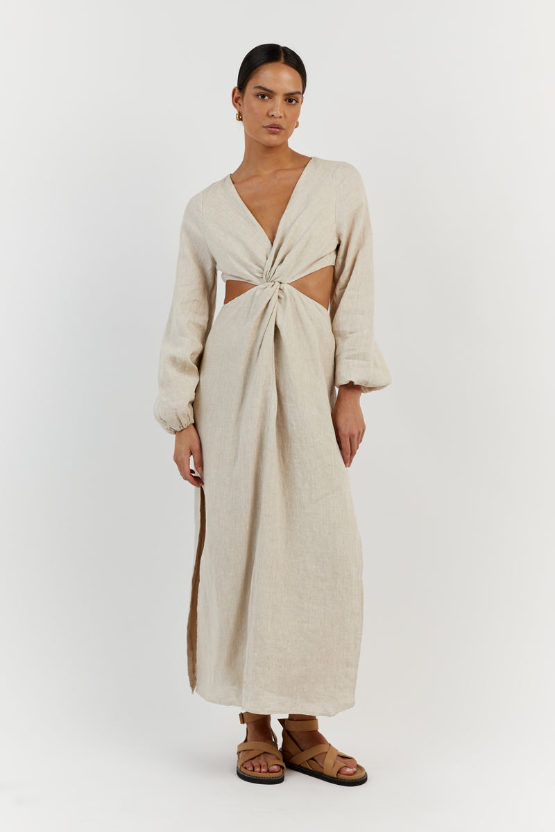 TINA WHITE LINEN MIDI DRESS