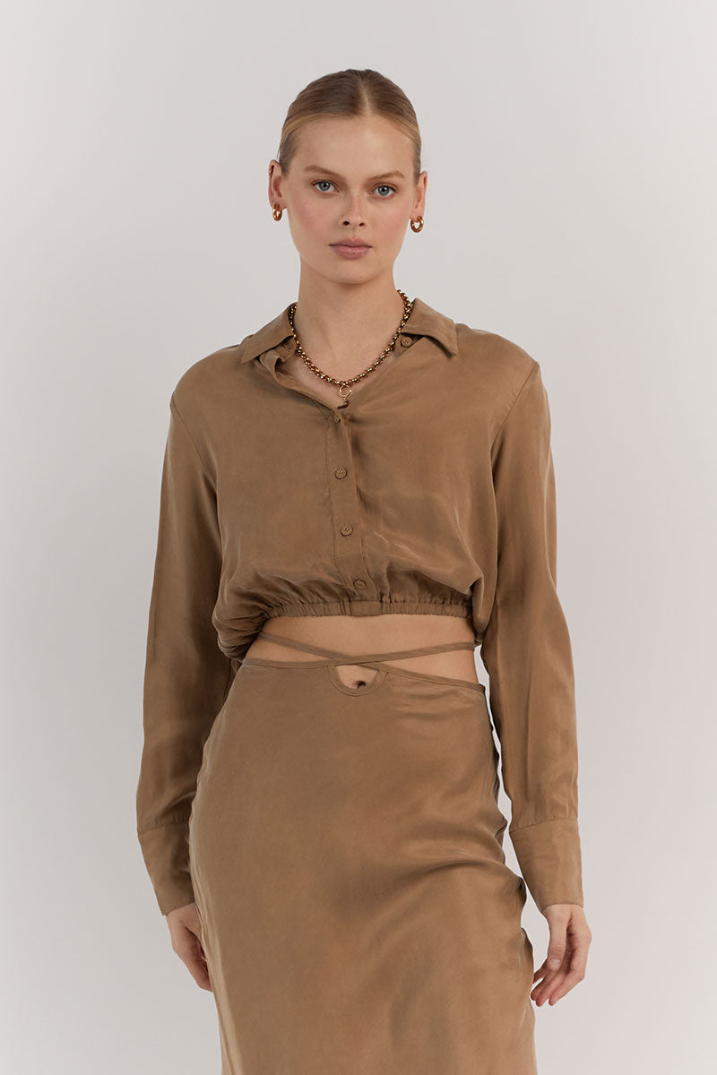 MIA WHEAT CROPPED SLEEVED SHIRT