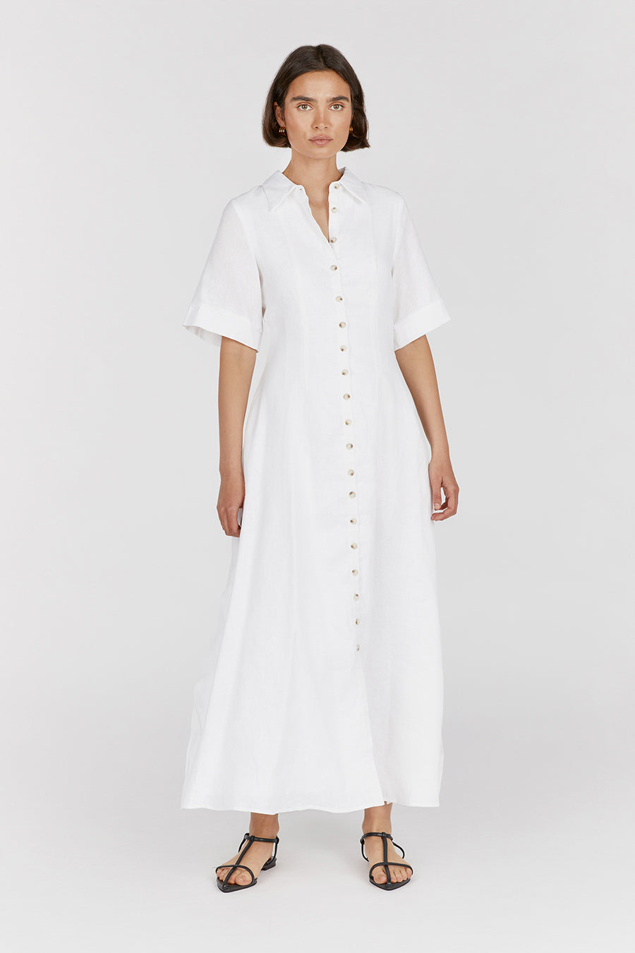 FRANNIE WHITE LINEN SHIRT DRESS