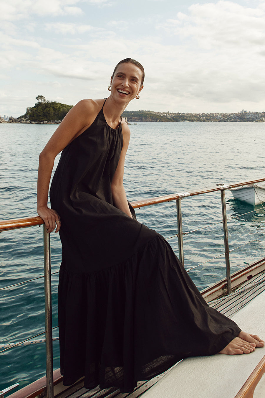 ARI BLACK LINEN HALTER MAXI DRESS