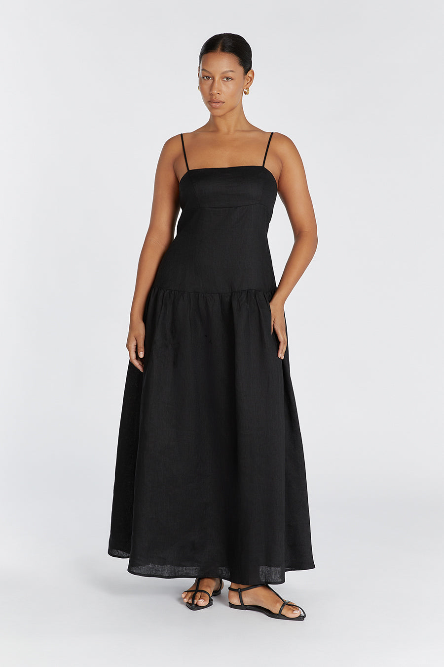 KAY BLACK LINEN MIDI DRESS