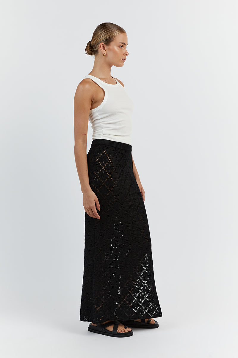 SORRENTO BLACK CROCHET MIDI SKIRT