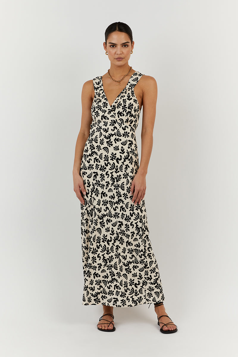ALBA BLACK ABSTRACT SLIP DRESS