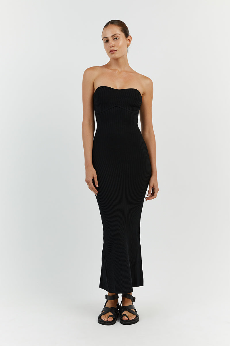 RAVEN BLACK BANDEAU MIDI DRESS