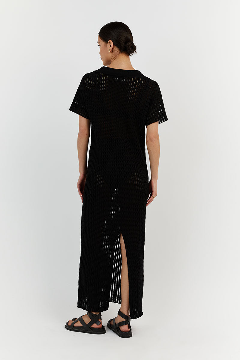 DENNY BLACK CROCHET MIDI DRESS