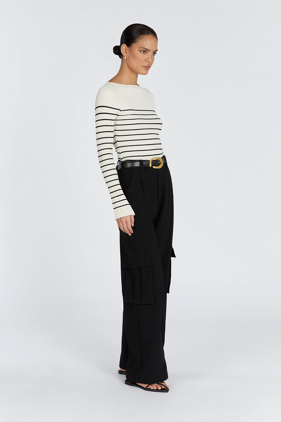BILLIE CREAM STRIPE LONG SLEEVE KNIT TOP