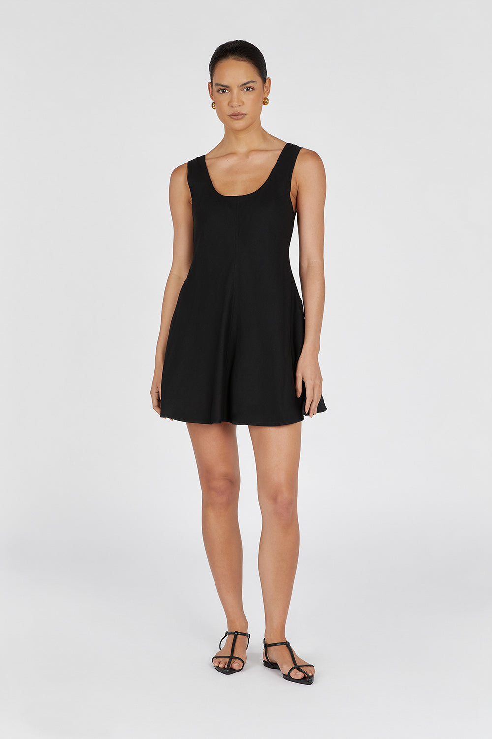 MONICA BLACK LINEN SCOOP MINI DRESS