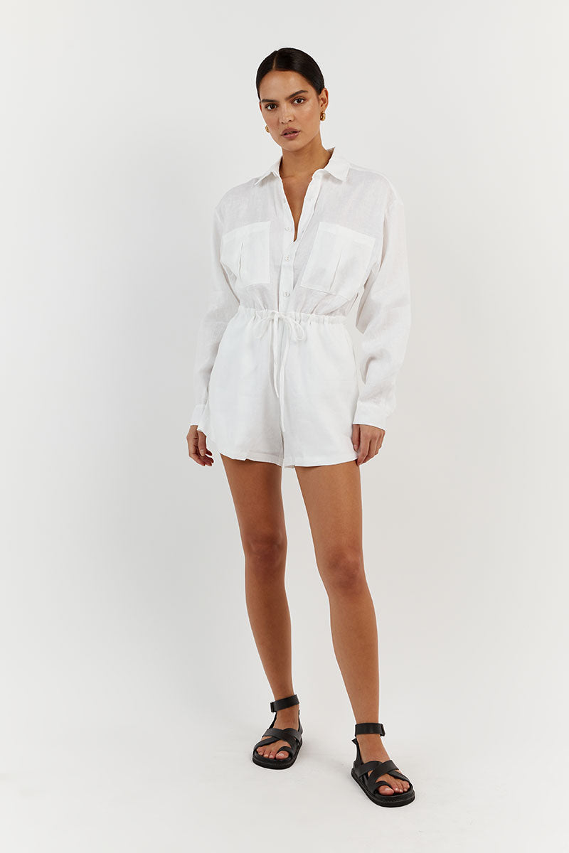MAXIE WHITE LINEN SHIRT ROMPER