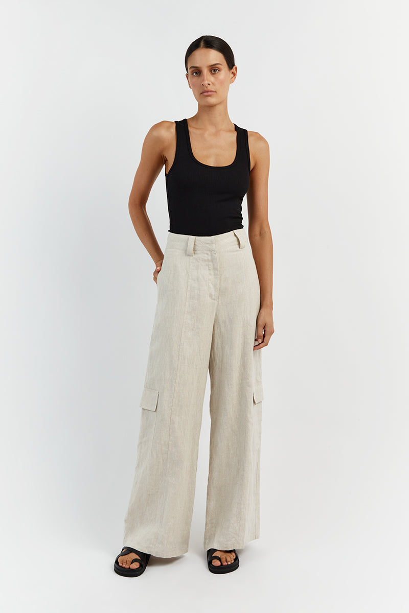 ISLA NATURAL LINEN WIDE LEG PANT