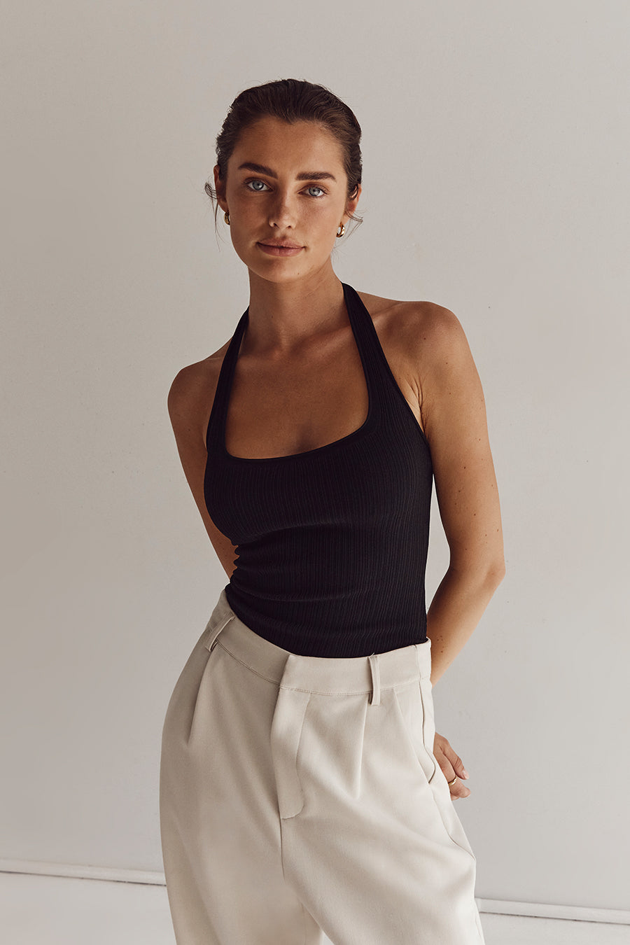 EDDISON BLACK KNIT HALTER TOP