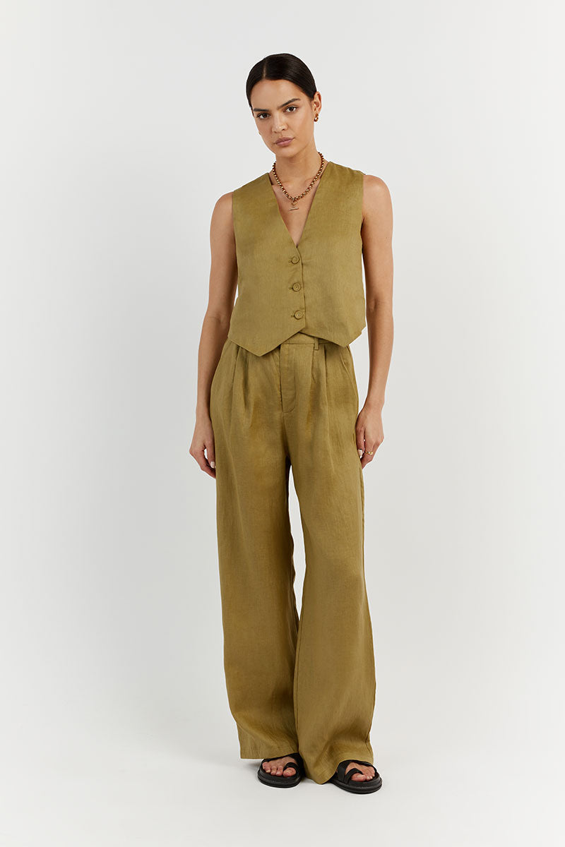 BANKS OLIVE LINEN VEST
