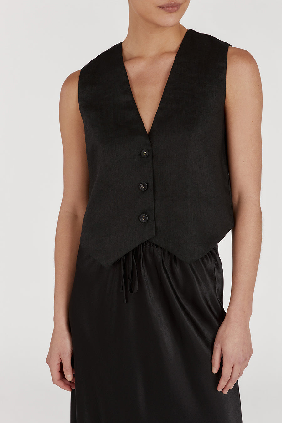 BLOOM SHINY BLACK SATIN MIDI SKIRT