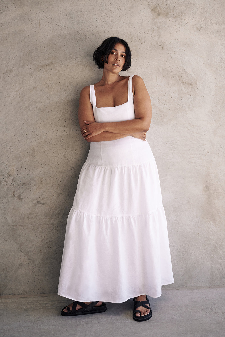 CAMILLE WHITE LINEN MAXI DRESS