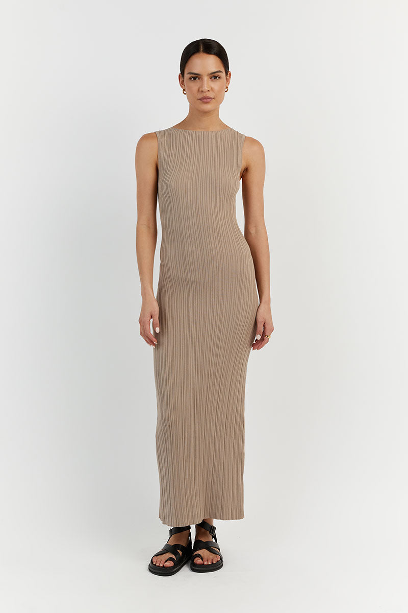 SIENNA TAUPE KNIT MIDI DRESS