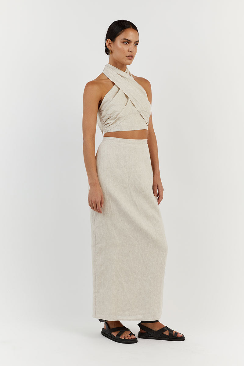 GINA NATURAL LINEN HALTER CROP TOP