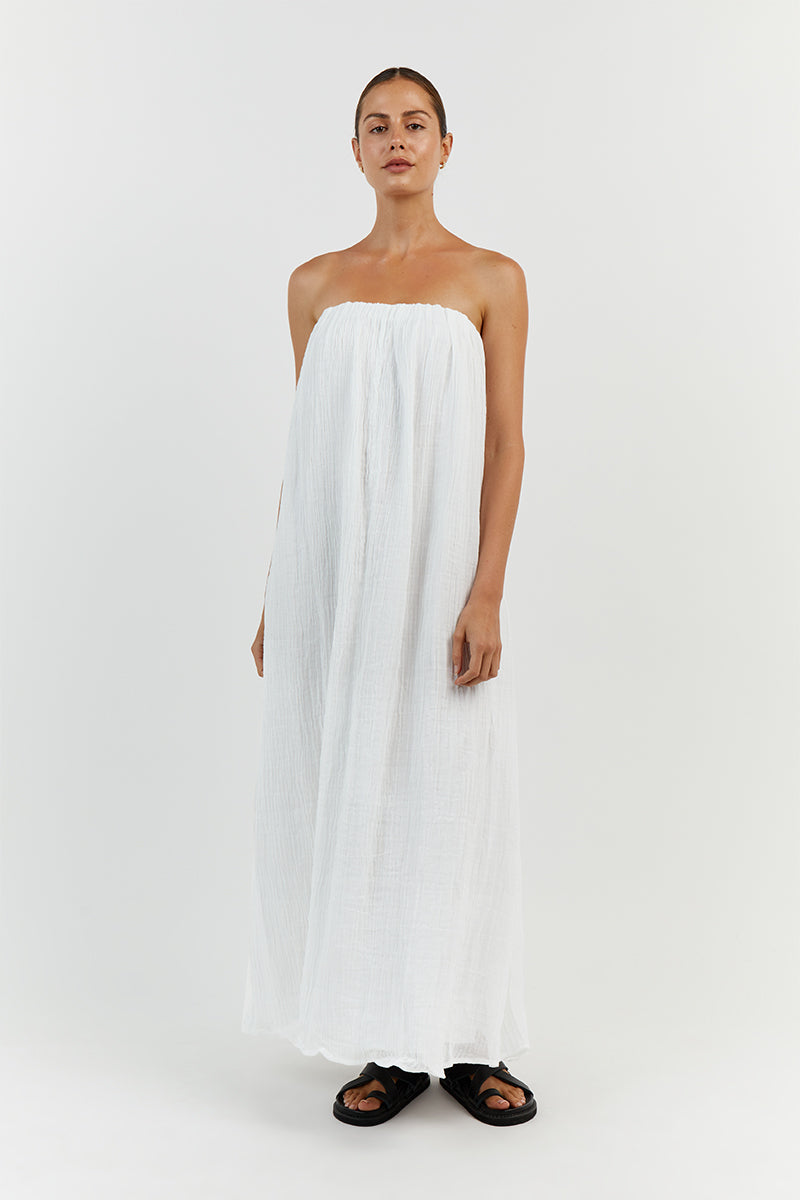 NICOL WHITE STRAPLESS MIDI DRESS