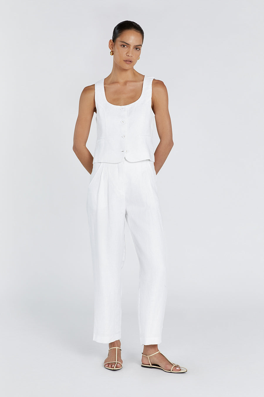 RYAN WHITE LINEN TAPERED PANT