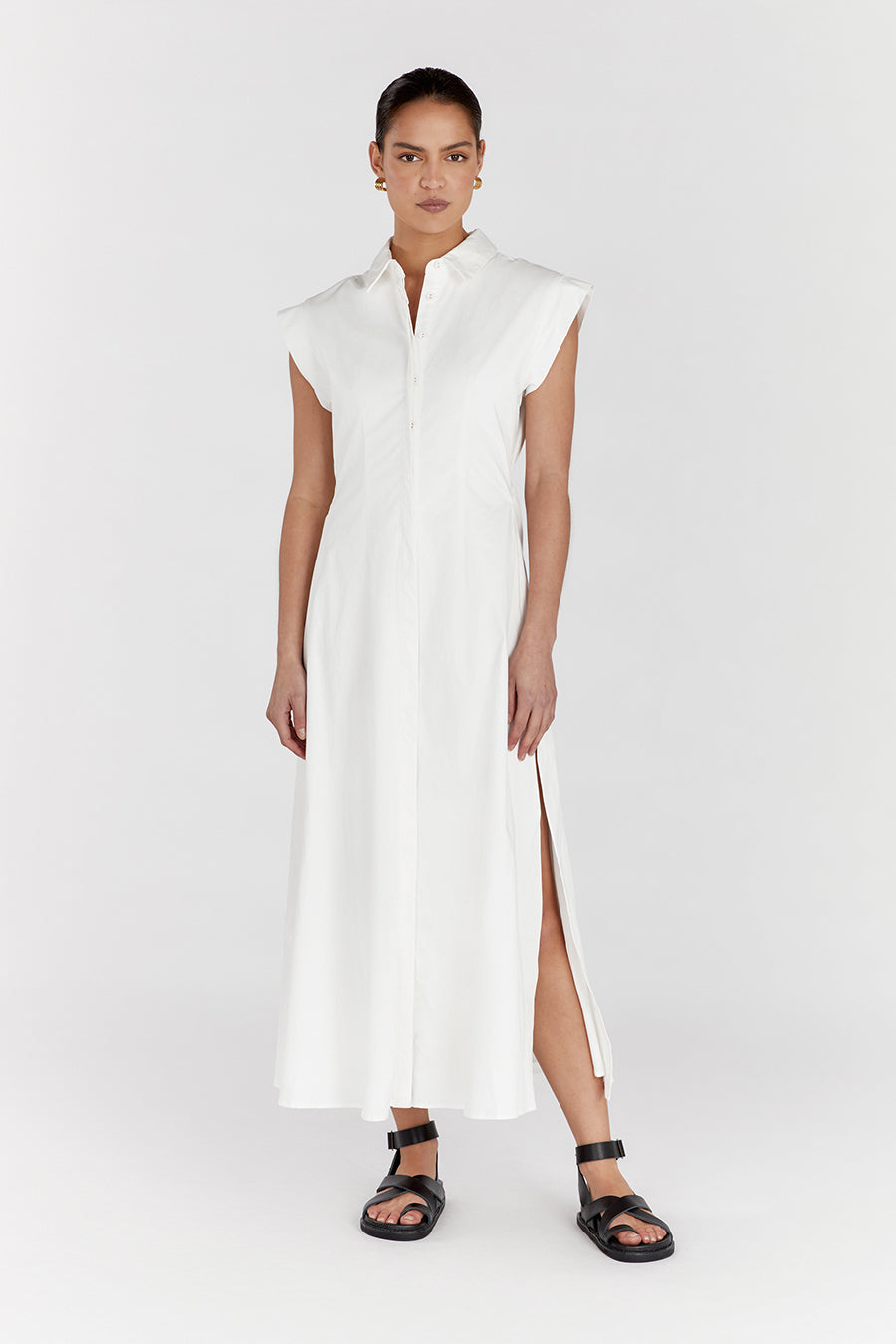 LAUREN WHITE COTTON MIDI DRESS