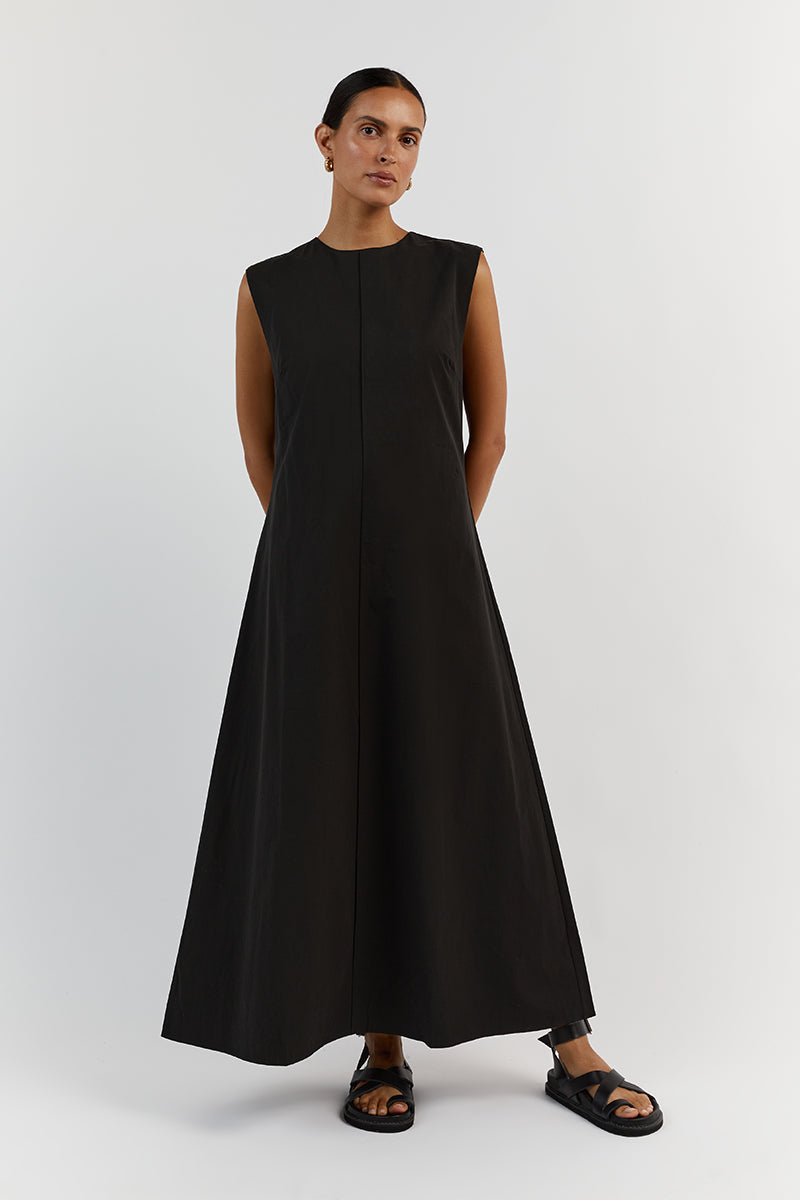 MAGGIE BLACK COTTON MIDI DRESS