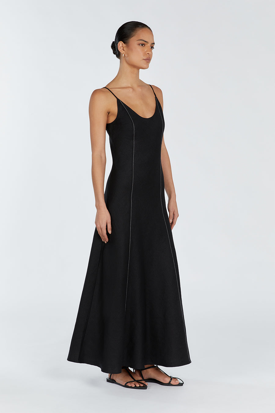 GIANA BLACK LINEN SCOOP MAXI DRESS