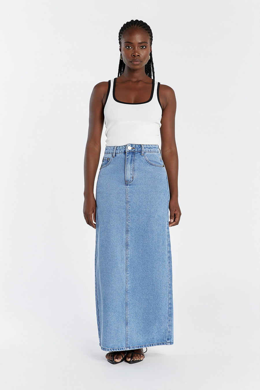 JOPLIN VINTAGE BLUE DENIM MIDI SKIRT