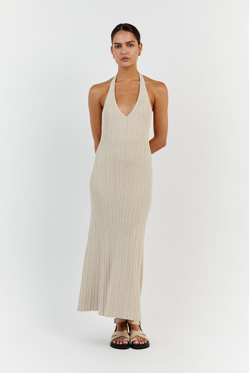 SIENNA STONE PLUNGE HALTER MIDI