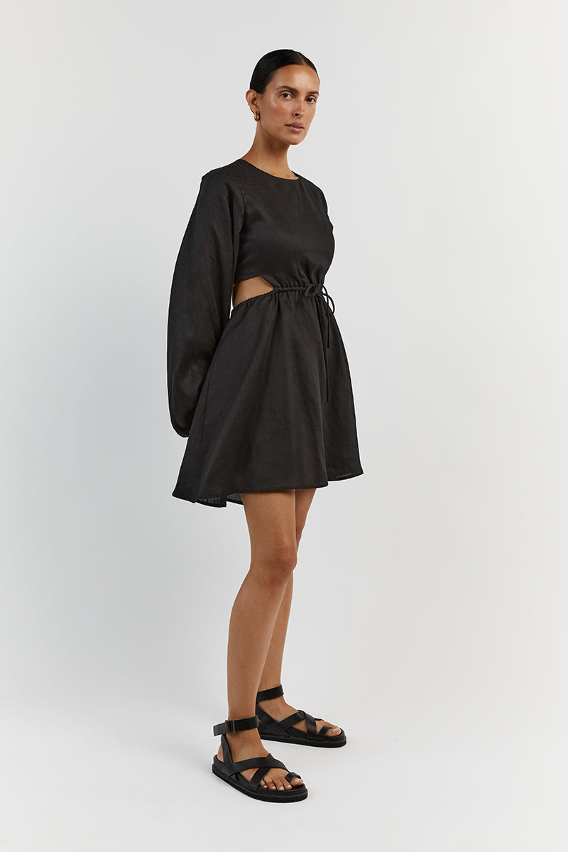 MOLLY BLACK LINEN MINI DRESS