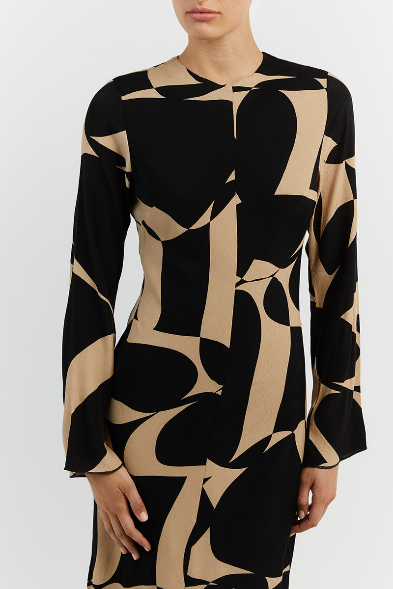 MAPLE CAMEL SLEEVED MIDI DRESS