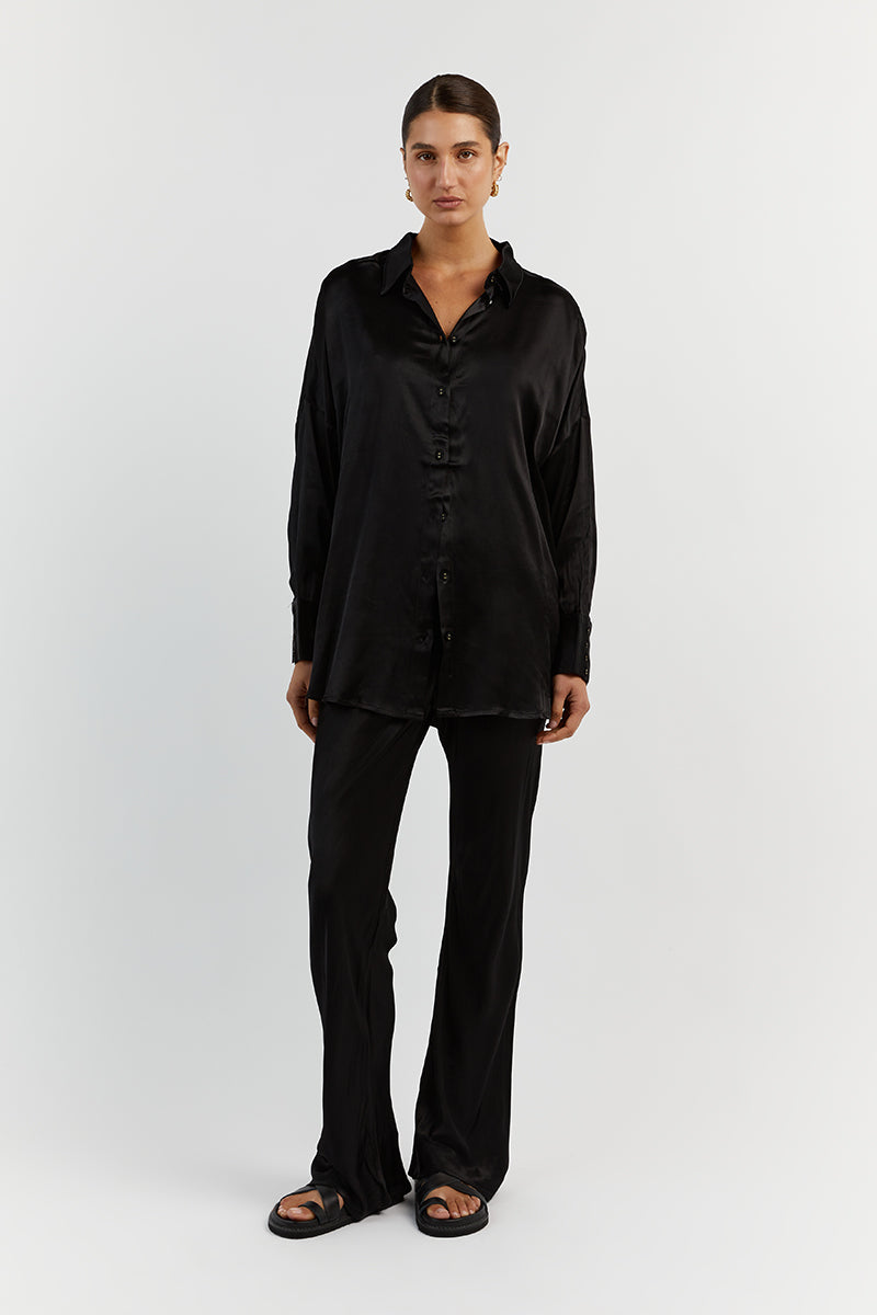SIMONE BLACK SATIN SHIRT