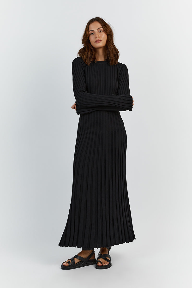 ADA BLACK LONG SLEEVE MIDI DRESS