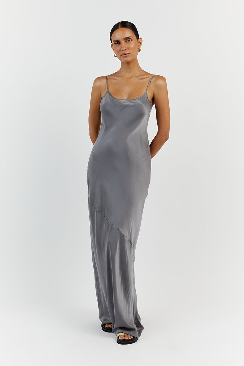LAYLA CHARCOAL SILK MAXI DRESS