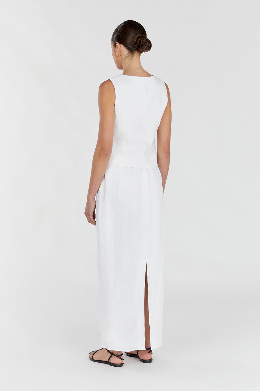 ROBERTS WHITE LINEN MIDI SKIRT