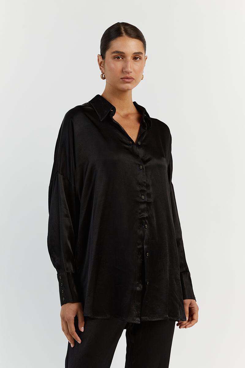 SIMONE BLACK SATIN SHIRT