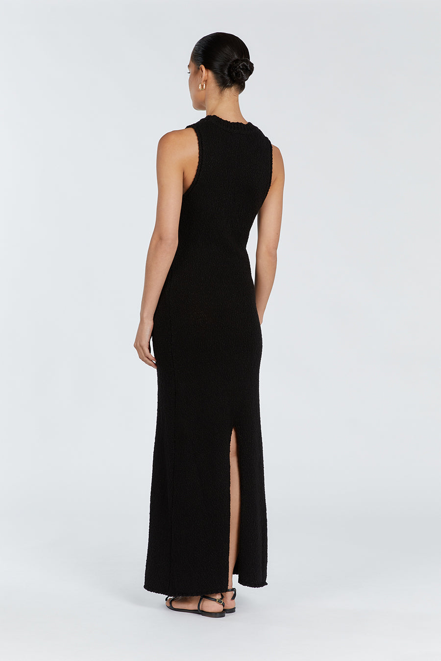 DION BLACK BOUCLE CREW MAXI DRESS