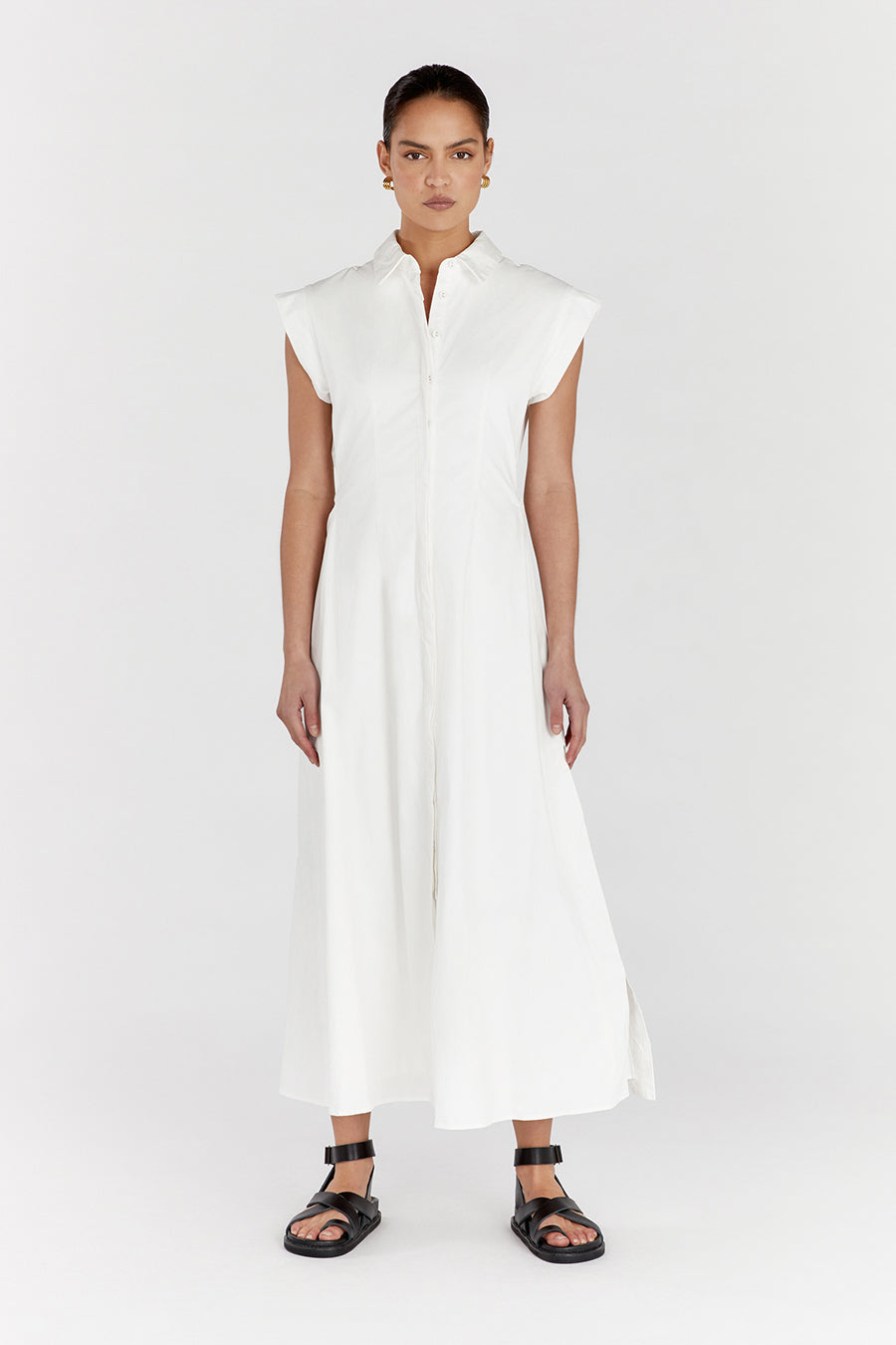 LAUREN WHITE COTTON MIDI DRESS