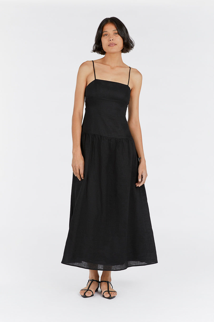 KAY BLACK LINEN MIDI DRESS