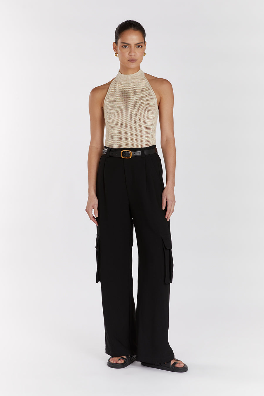 ZADIE NATURAL CROCHET HALTER TOP