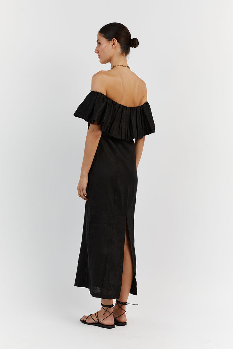 ISABELLE BLACK LINEN MIDI DRESS