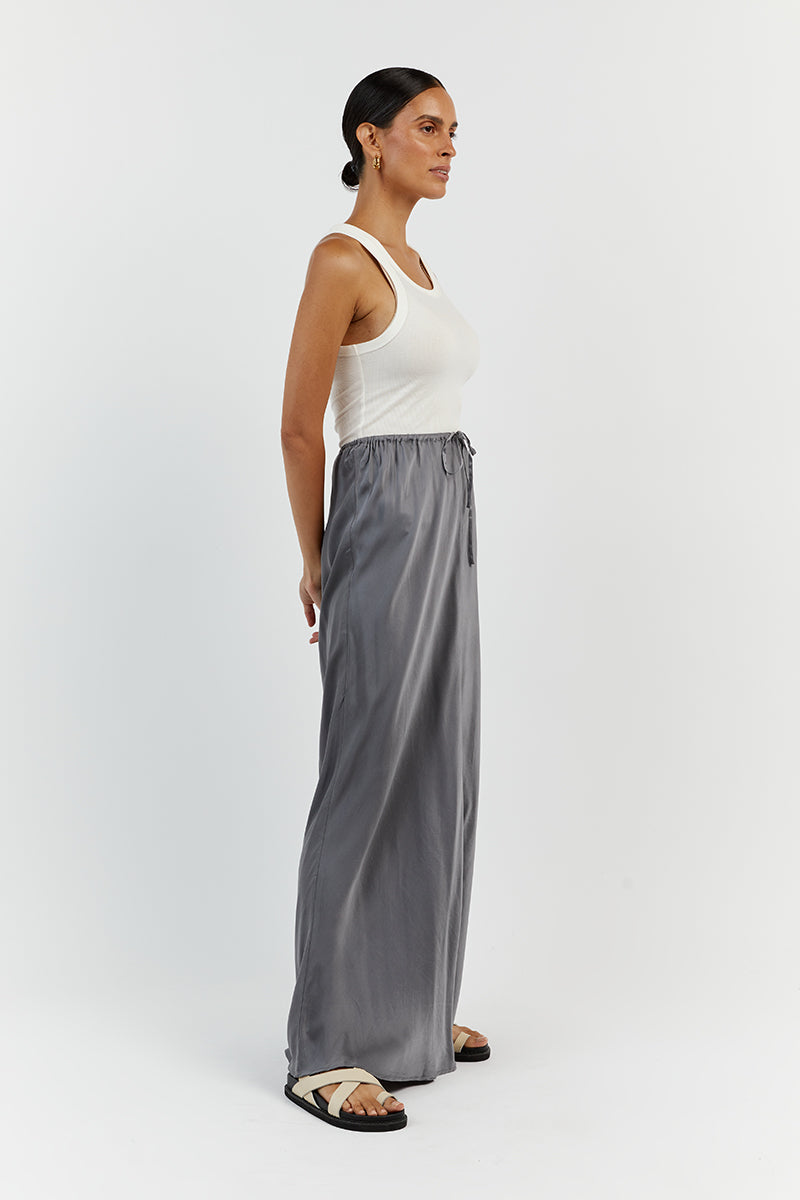 LAYLA CHARCOAL SILK MIDI SKIRT