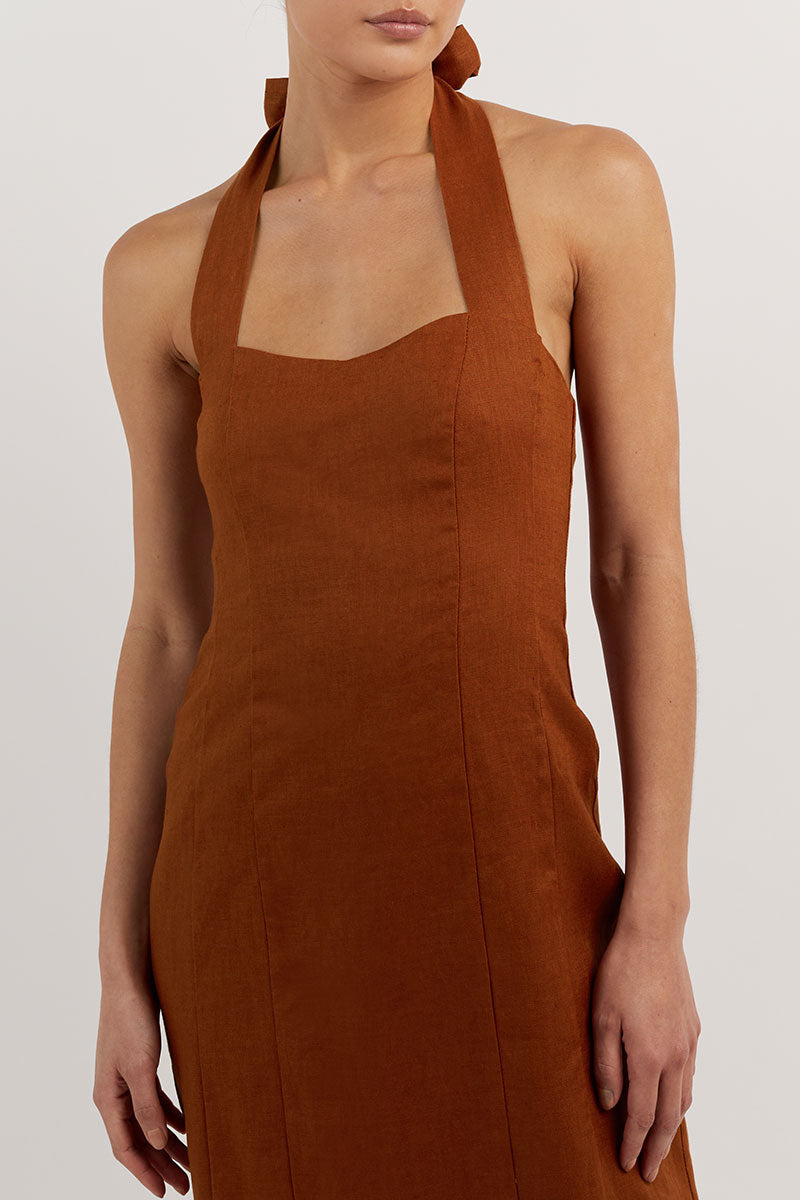 WILLOW TOBACCO LINEN LONG DRESS