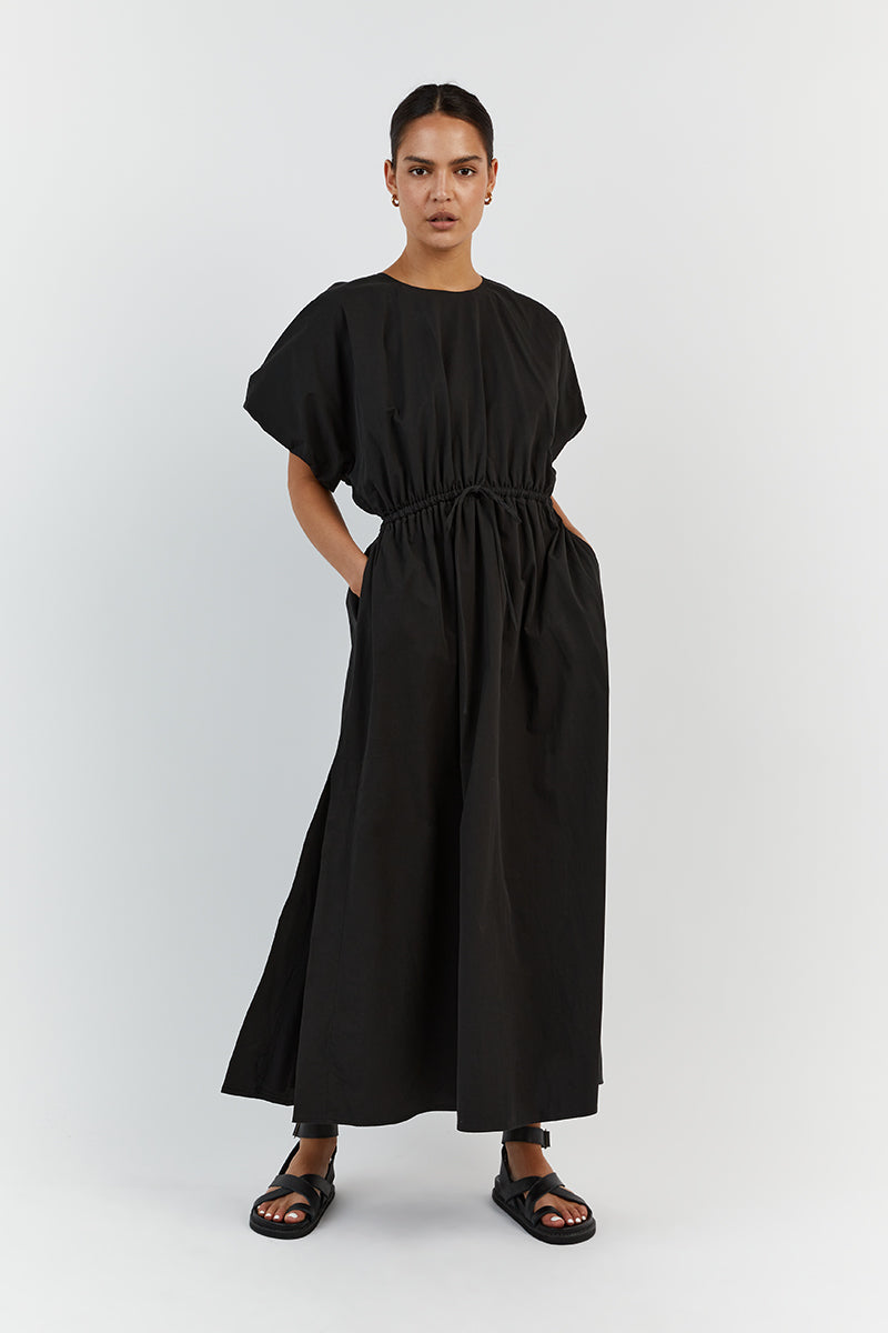 ELLA BLACK COTTON MIDI DRESS