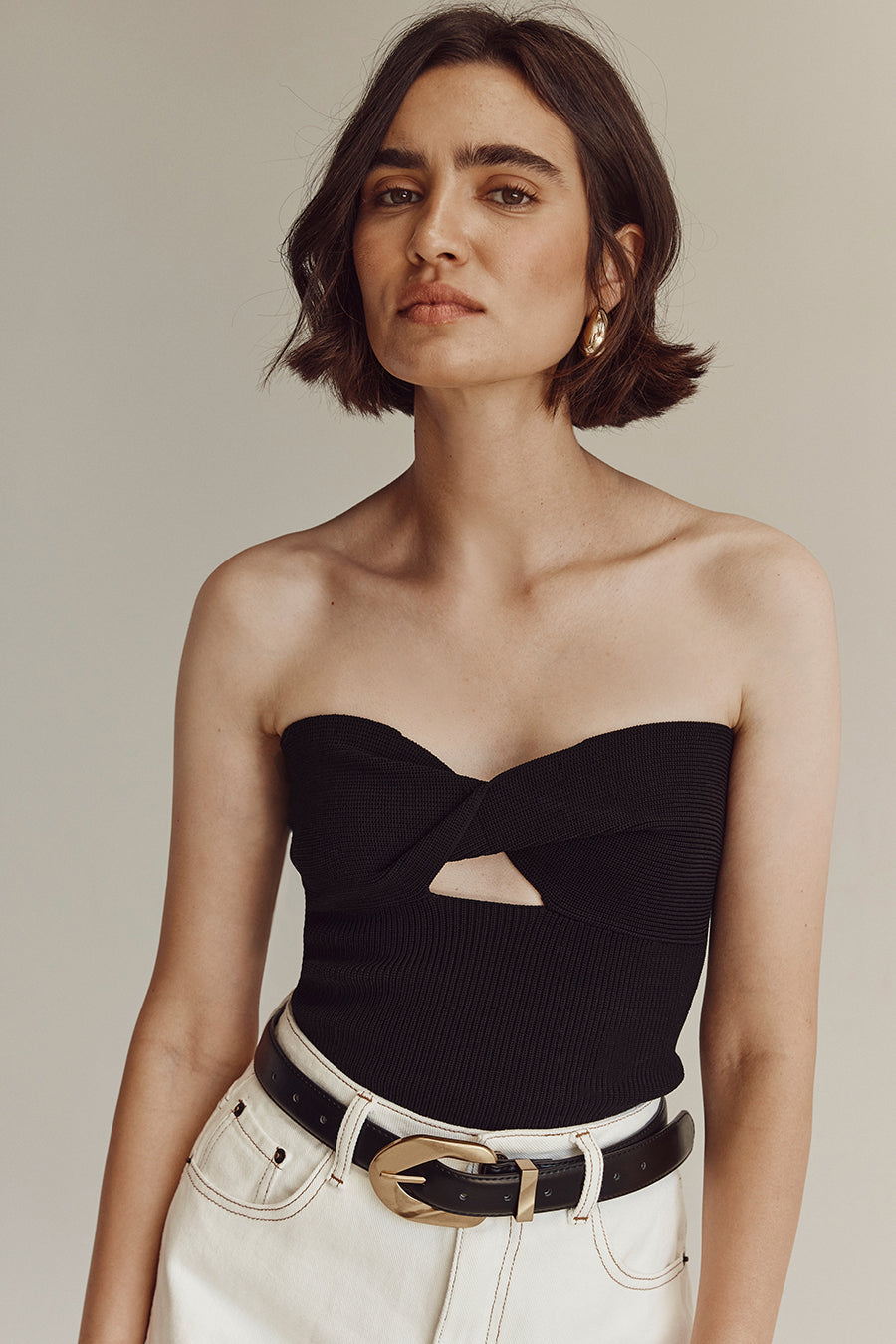 BIANCA BLACK BANDEAU KNIT TOP