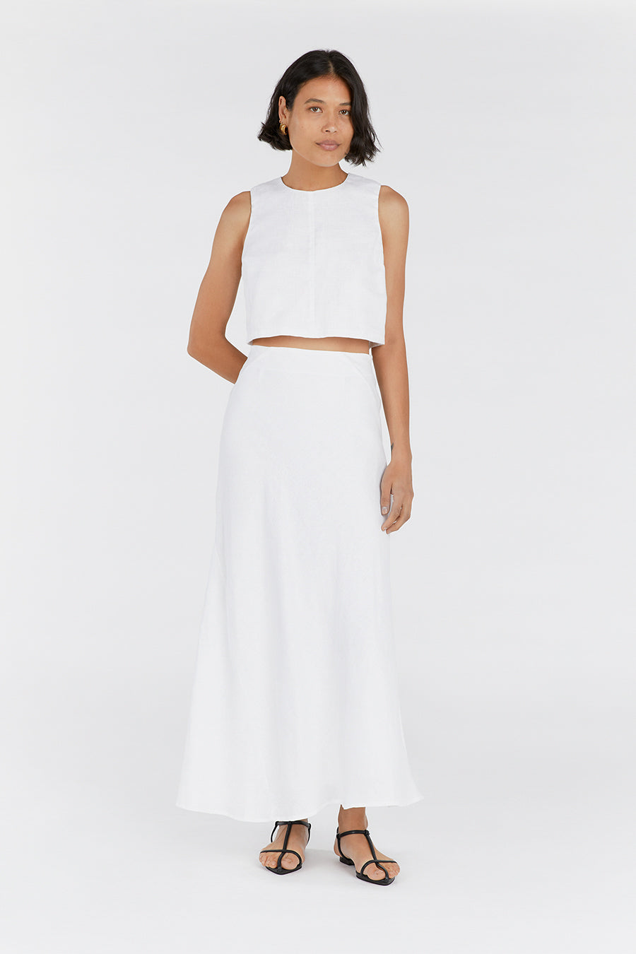 MONICA WHITE SCOOP LINEN CROP TOP