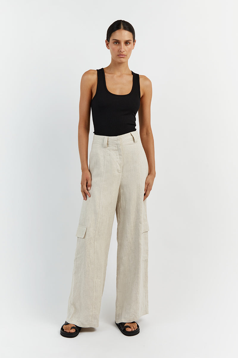 ISLA NATURAL LINEN WIDE LEG PANT